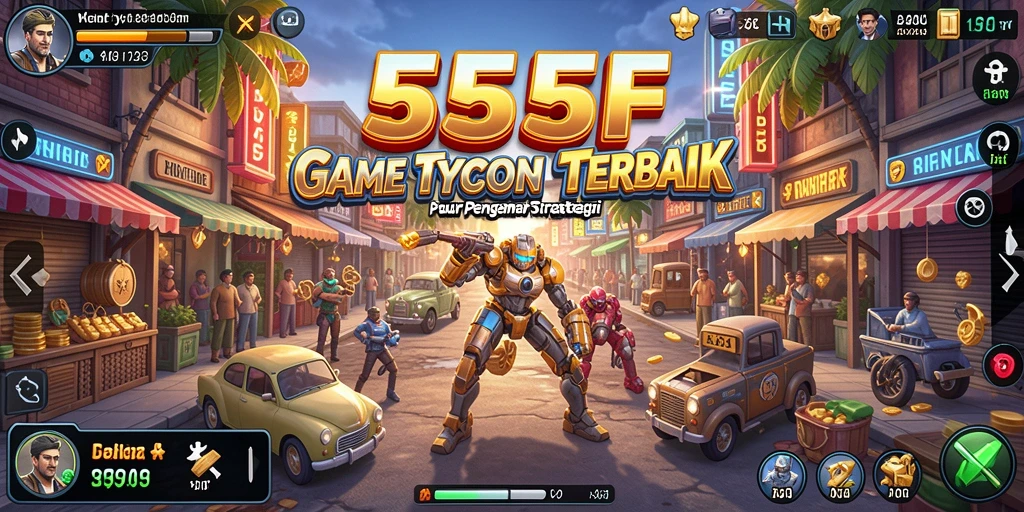 Screenshot gameplay 555F menampilkan aktivitas pembangunan bisnis Tycoon.