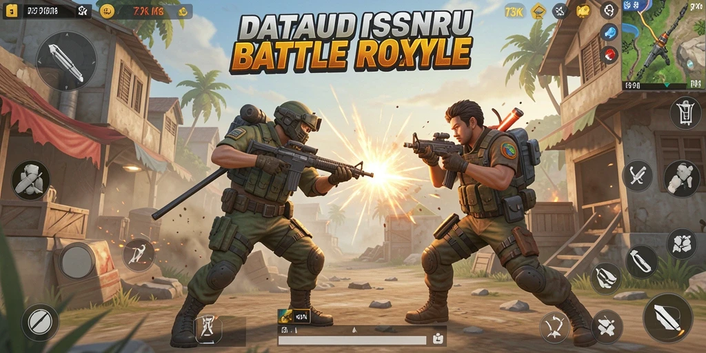 Screenshot permainan Battle Royale 73K dengan aksi pemain bertarung.