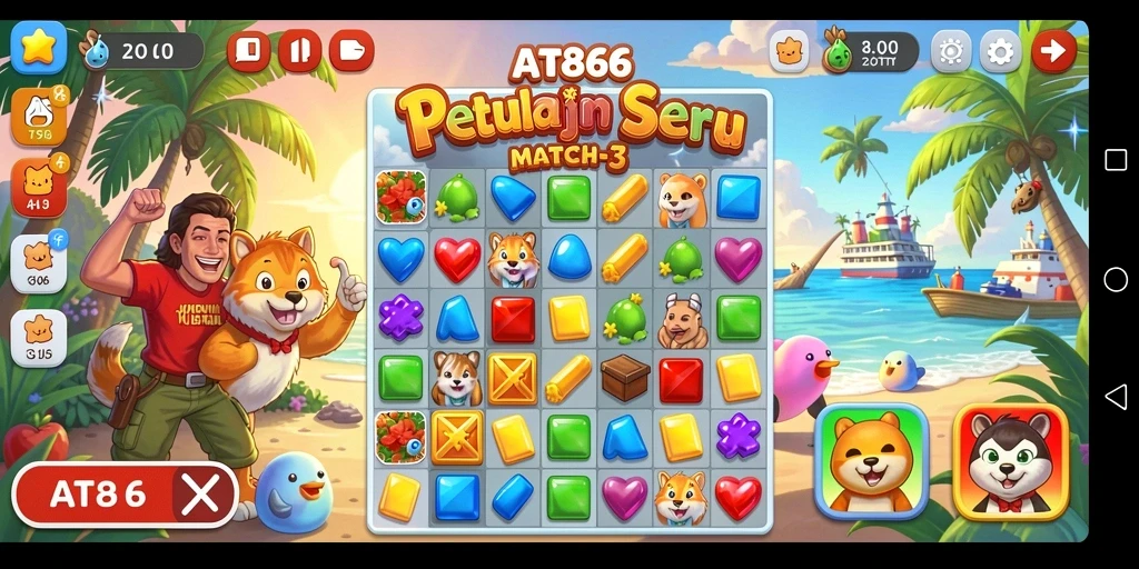 Screenshot AT866 menunjukkan gameplay seru mencocokkan objek.