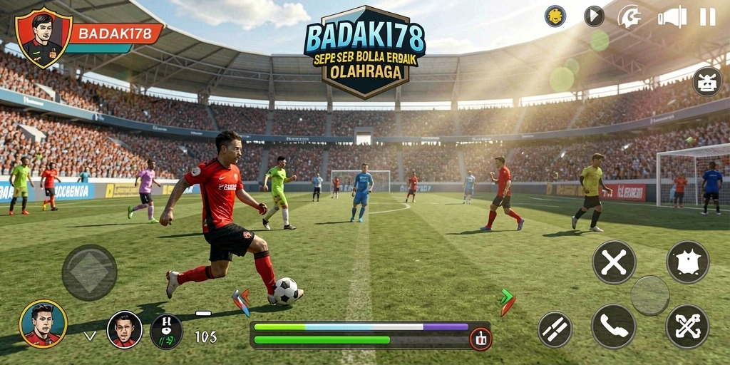 Tampilan gameplay seru dalam pertandingan sepak bola yang mendebarkan.