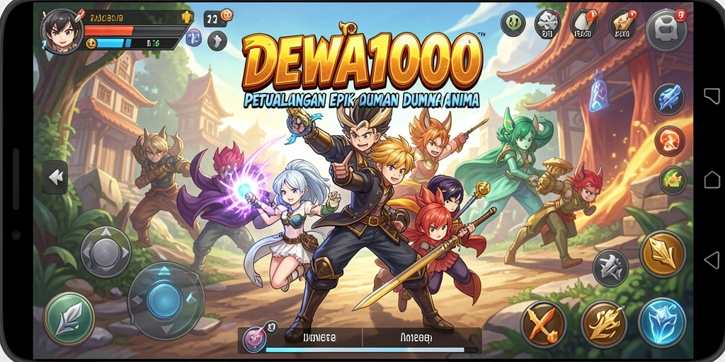 Tampilan permainan DEWA1000 yang penuh aksi dan karakter anime yang menawan.