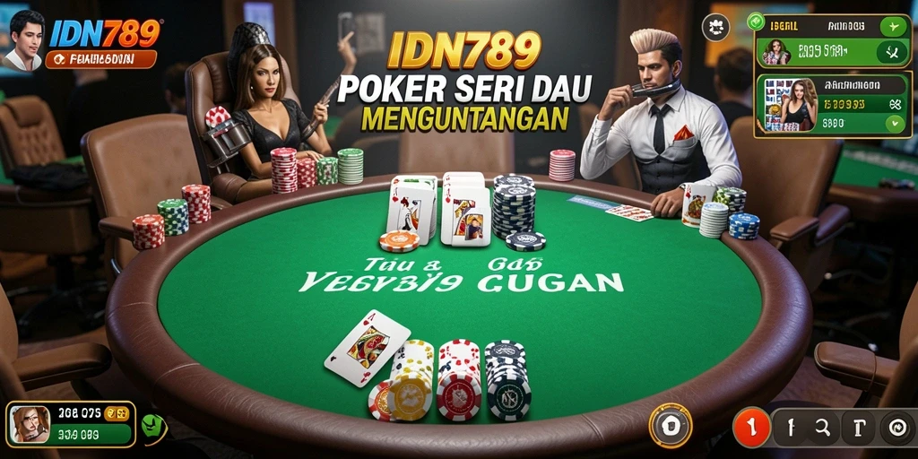 Tampilan gameplay poker yang mendebarkan dan interaktif.