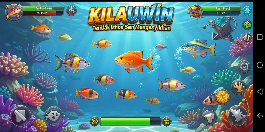 Tangkapan layar gameplay KILAUWIN menampilkan aksi menembak ikan yang seru.