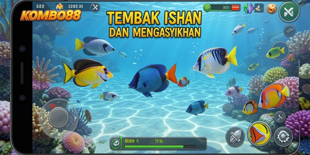 Screenshot gameplay menunjukkan aksi menembak ikan yang mendebarkan.