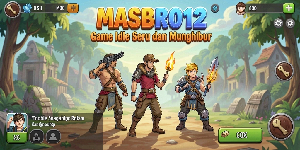 Screenshot gameplay MASBRO12 menampilkan karakter yang sedang mengumpulkan sumber daya.
