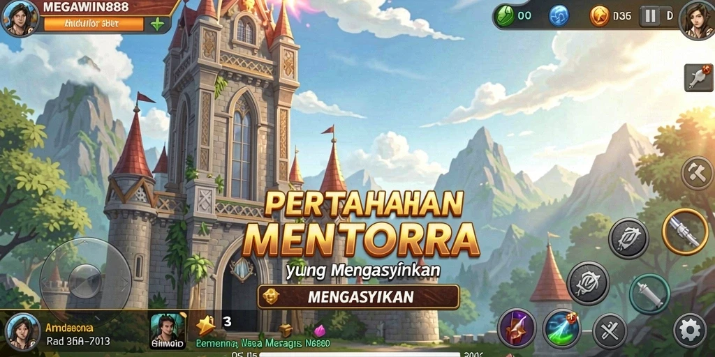 Tampilan gameplay MEGAWIN888 yang menakjubkan dalam Tower Defense.