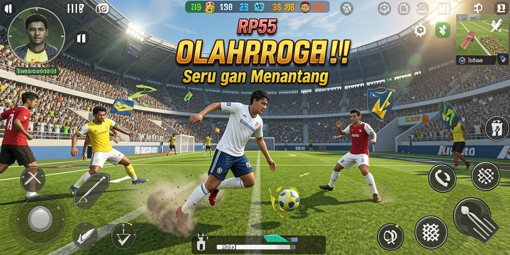 Tampilan gameplay RP55 dengan aksi olahraga yang mendebarkan.