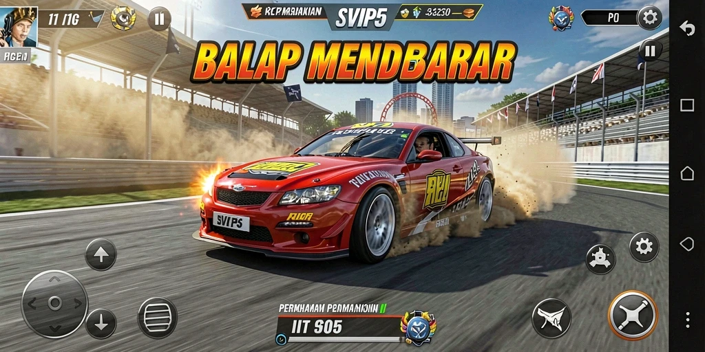 Tampilan gameplay seru dalam balapan mobil di SVIP5.